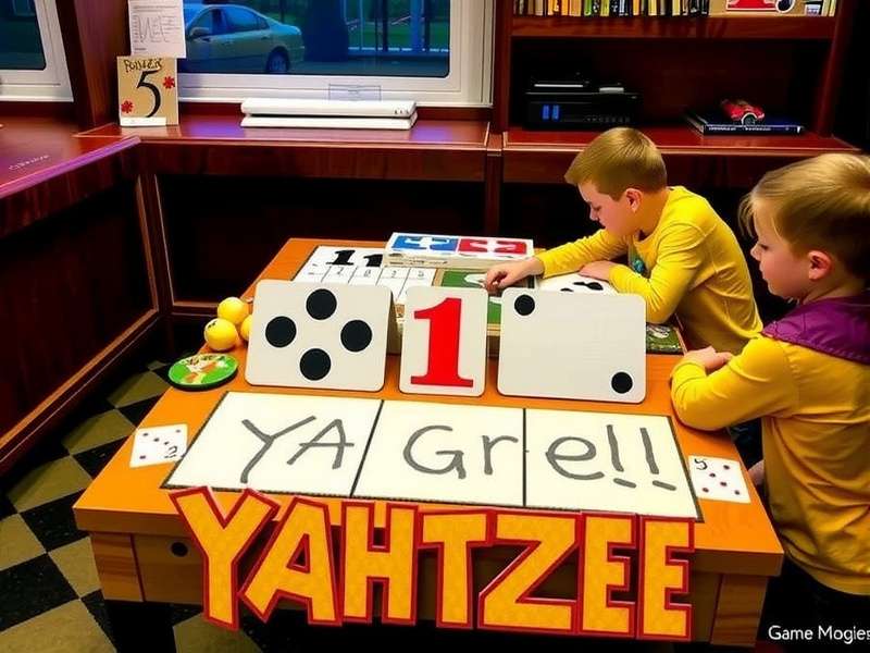 Close-up of Yahtzee dice showing a full house combination