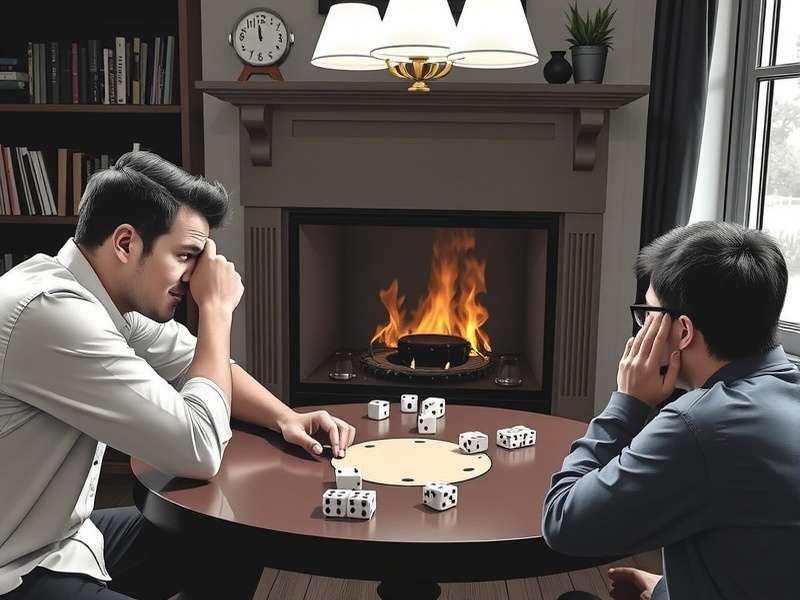 A group of friends playing a lively dice game on phones and tablets, laughing together.