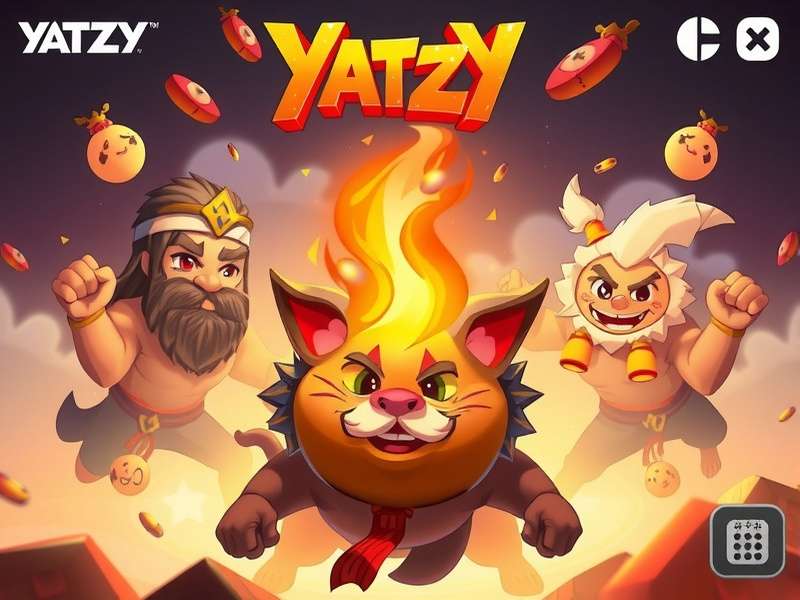 A close-up photo of five dice showing a Yahtzee roll of all sixes on a wooden table