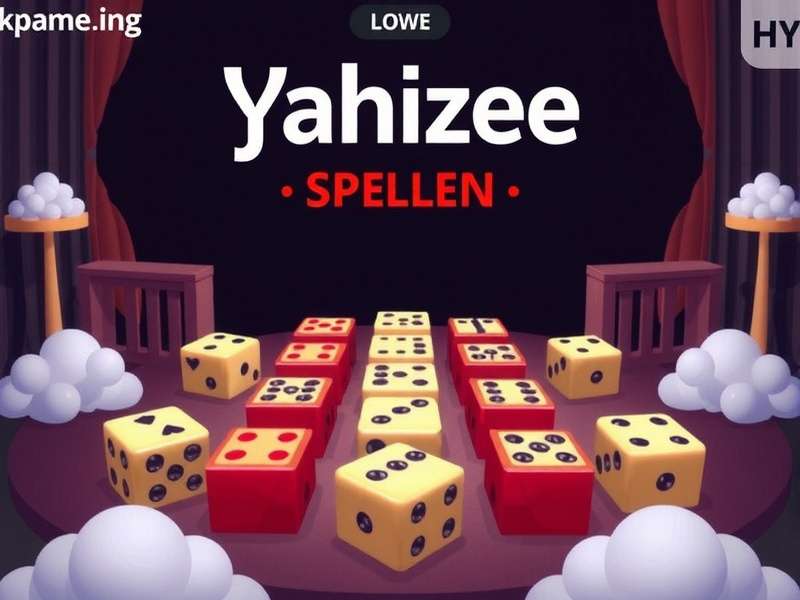 Five dice showing a Yahtzee combination of all sixes on a wooden table