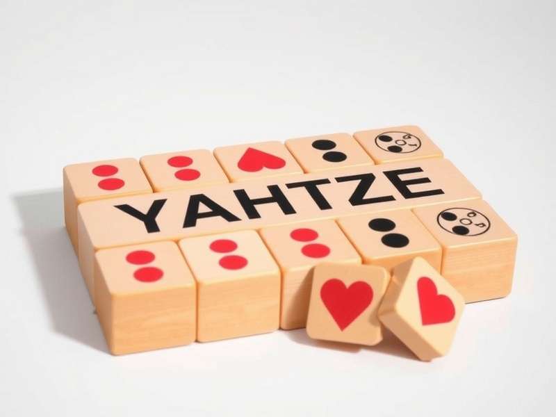 Vintage Yahtzee dice and scorecard on wooden table