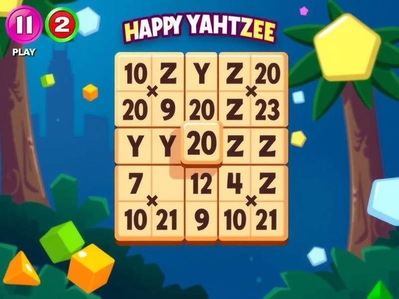 Five dice showing a Yahtzee combination on a wooden table