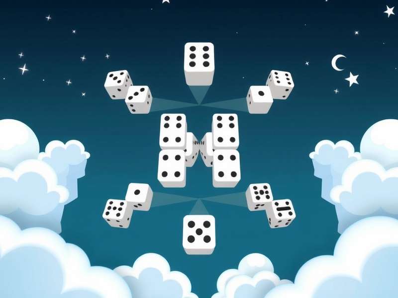 Five dice showing a Yahtzee (all fives) on a wooden table