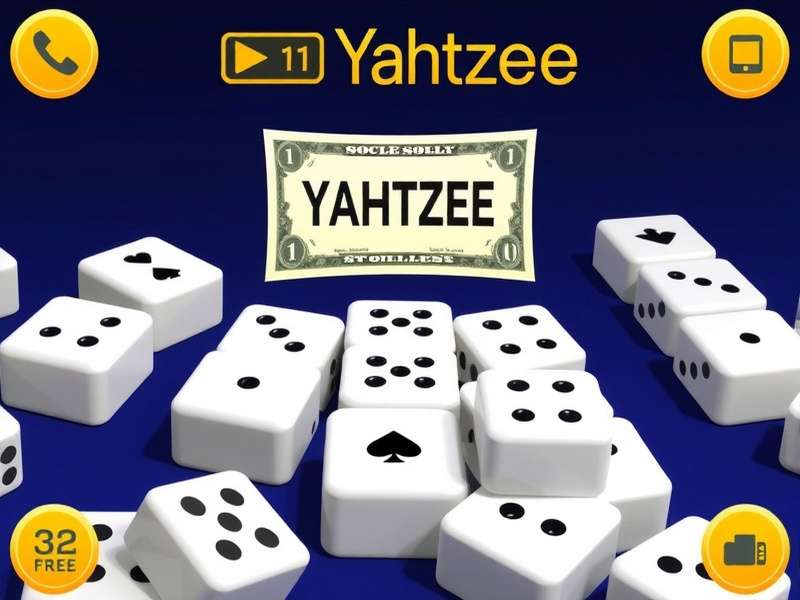 Five dice showing a Yahtzee (all sixes) on a wooden table