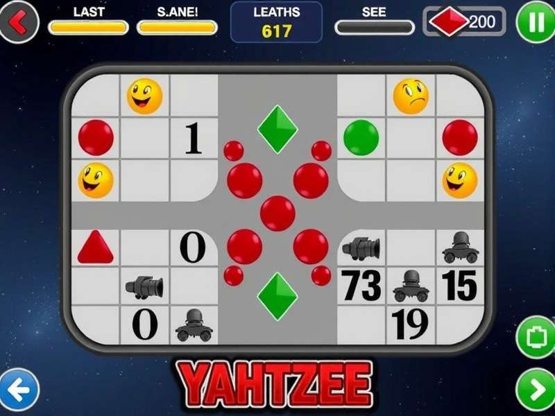 Colorful dice scattered on a table, representing Yahtzee game