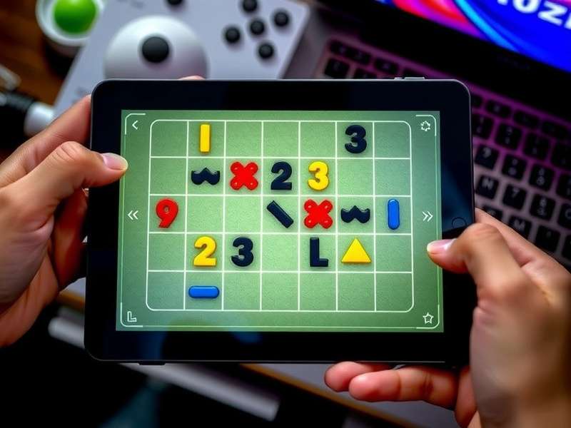 Vintage handheld electronic Yahtzee game unit on a wooden table