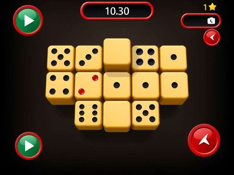 Five dice showing a Yahtzee (all fives) on a wooden table