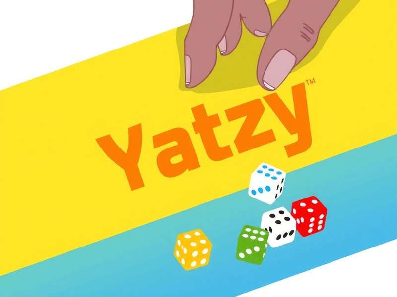 A classic set of five dice and a Yahtzee score sheet on a wooden table