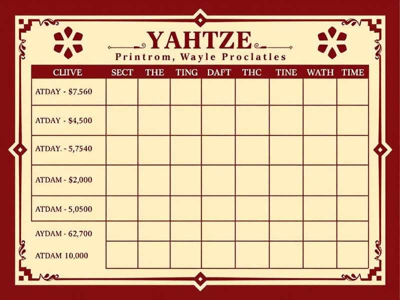 Professional Yahtzee score card printable sheet on wooden table with dice