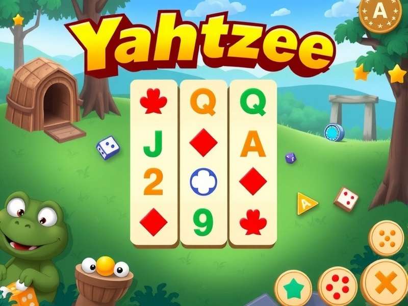 Yahtzee dice game setup on a table