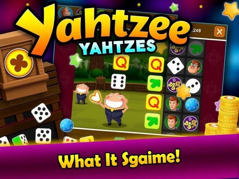 A close-up of five dice showing a Yahtzee combination on a wooden table
