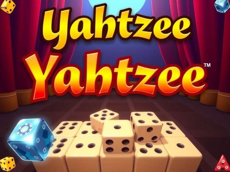 Five dice showing different numbers on a wooden table, representing a Yahtzee game