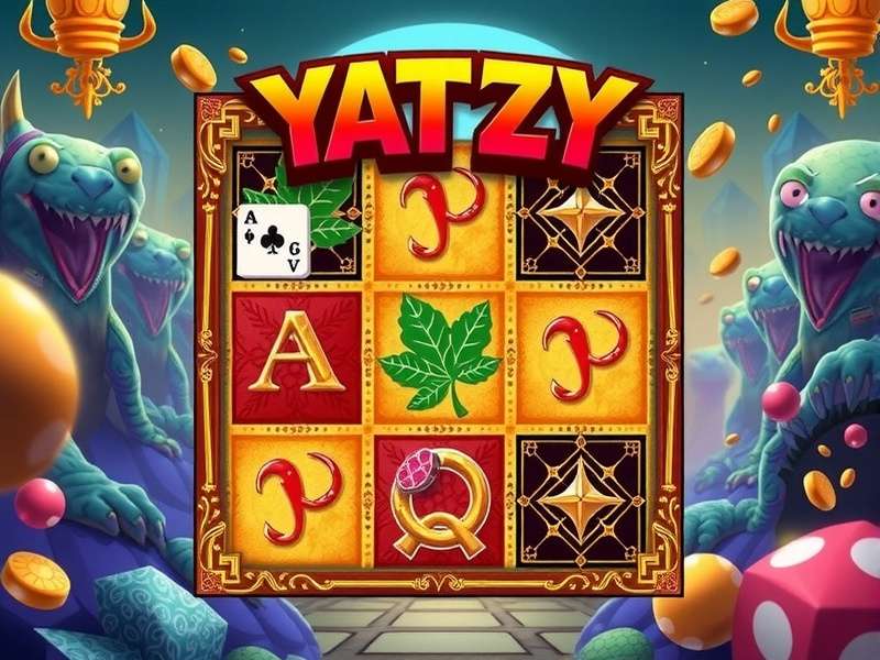 Yahtzee dice game setup with five dice and scorecard