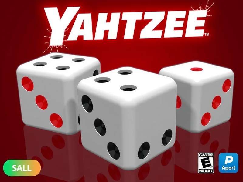 Yahtzee Game scorecard with dice roll example showing full house and yahtzee