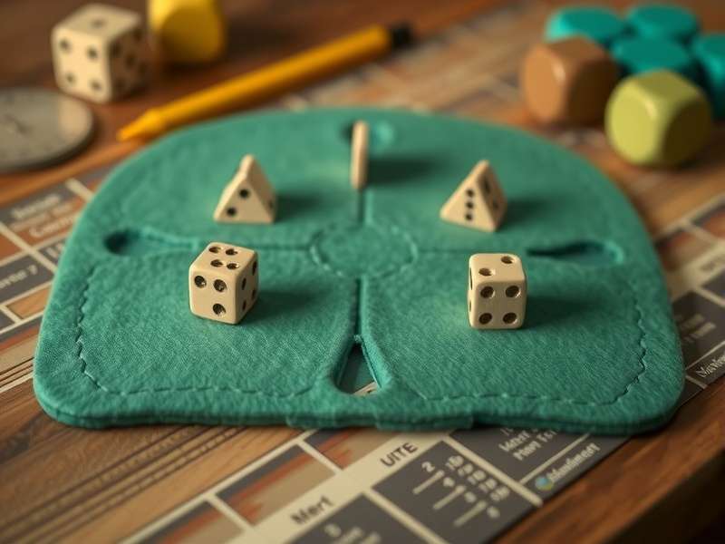 Green Felt Yahtzee – Classic dice game layout on green felt with dice and scorecard