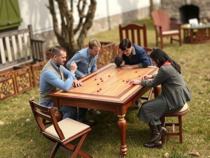 Kniffel game board with dice and score sheet on a wooden table