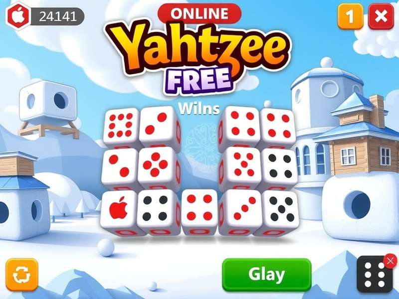 Colorful Yahtzee dice arranged on a digital scorecard showing a full house and large straight
