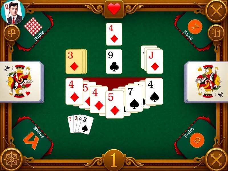 Solitaire Rummy Yahtzee game setup with dice, cards, and score sheet on a wooden table
