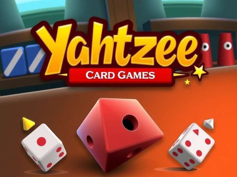 Yahtzee dice and playing cards arranged on a wooden table, showing the perfect blend of dice and card game culture