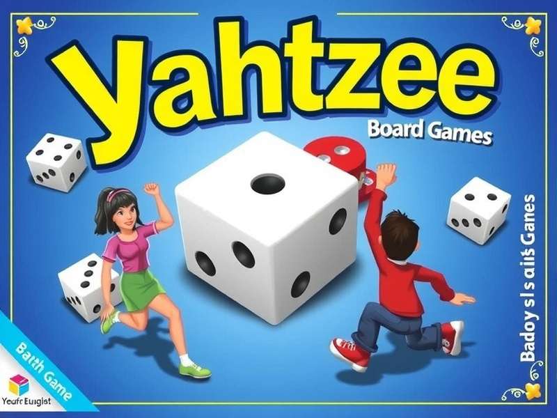 Yahtzee Buddy Board Games setup with dice, scorecard, and friends around a table