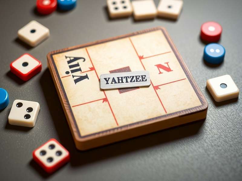 Yahtzee Card score sheet showing all 13 scoring boxes with columns for player names and dice combinations