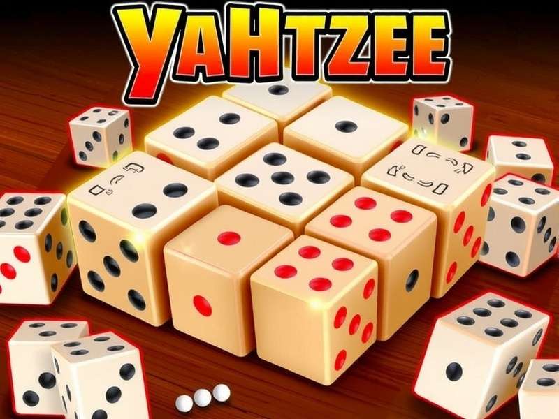 Yahtzee En Ligne digital dice game interface with scorecard and five dice showing a Yahtzee