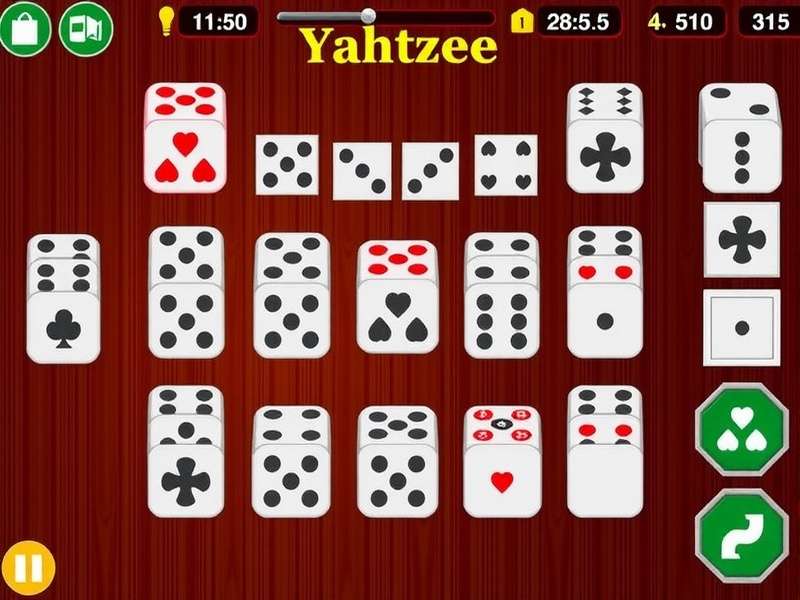 Yahtzee free online game – dice and scorecard on a wooden table