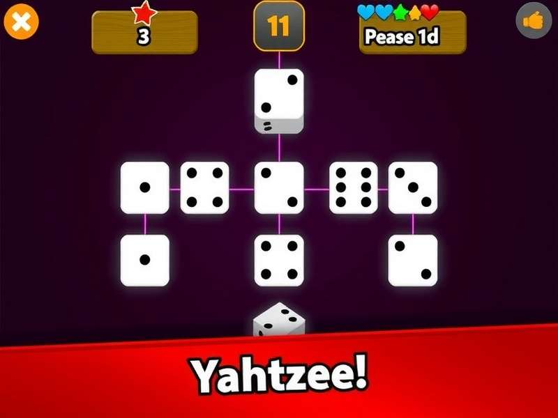 Yahtzee Free Online Single Player game board with dice and scorecard