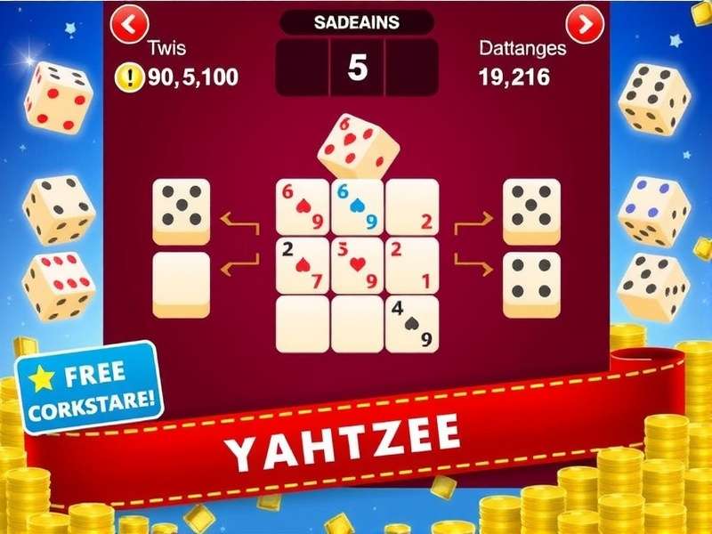 Yahtzee Card Game Online Free – dice and scorecard on wooden table